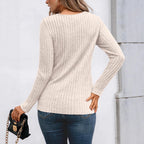 Blusa Holgada de Manga Larga Con Detalles de Encaje Para Mujer
