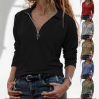 Polos de manga larga a la moda informal para mujer, jersey informal con solapa y