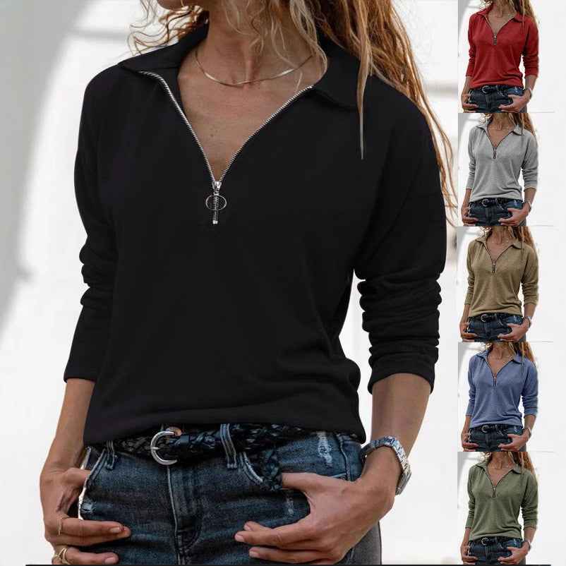 Polos de manga larga a la moda informal para mujer, jersey informal con solapa y