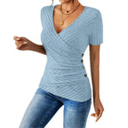 Blusa Cruzada de Manga Corta Con Cuello en V