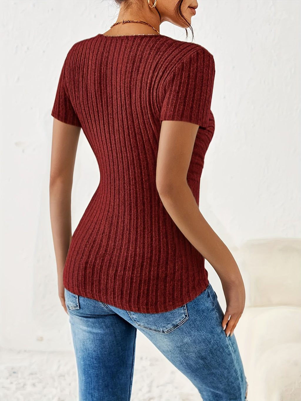 Blusa Cruzada de Manga Corta Con Cuello en V