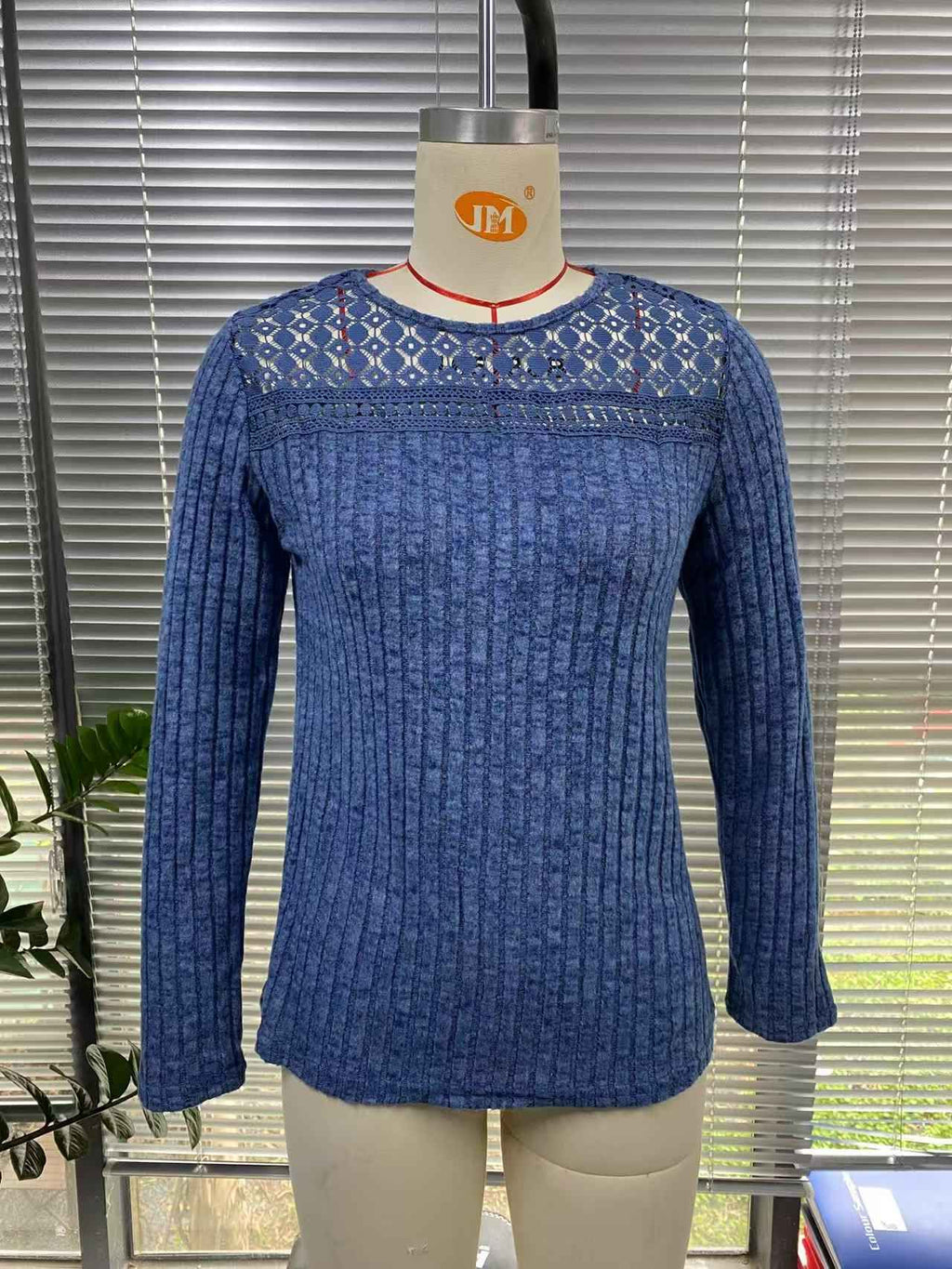 Blusa Holgada de Manga Larga Con Detalles de Encaje Para Mujer