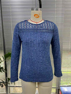 Blusa Holgada de Manga Larga Con Detalles de Encaje Para Mujer