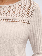 Blusa Holgada de Manga Larga Con Detalles de Encaje Para Mujer