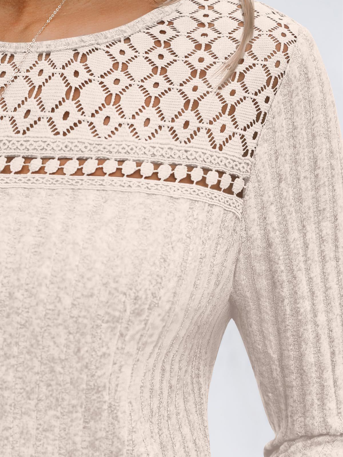 Blusa Holgada de Manga Larga Con Detalles de Encaje Para Mujer
