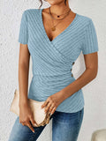 Blusa Cruzada de Manga Corta Con Cuello en V