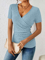 Blusa Cruzada de Manga Corta Con Cuello en V