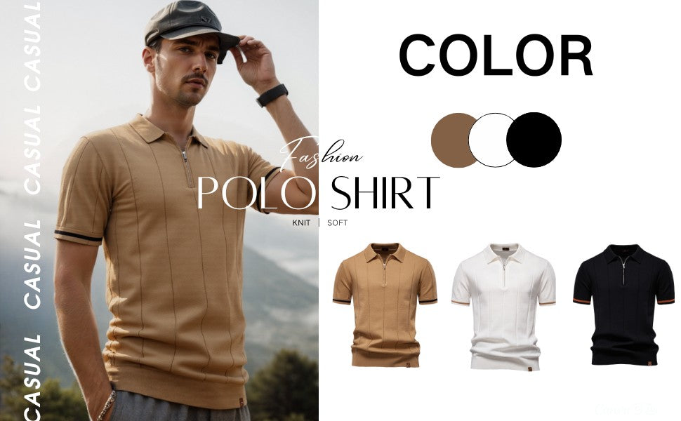 AIOPESON Polo deportivo con cremallera de color sólido para hombre, polo social