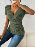 Blusa Cruzada de Manga Corta Con Cuello en V