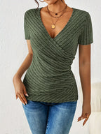 Blusa Cruzada de Manga Corta Con Cuello en V