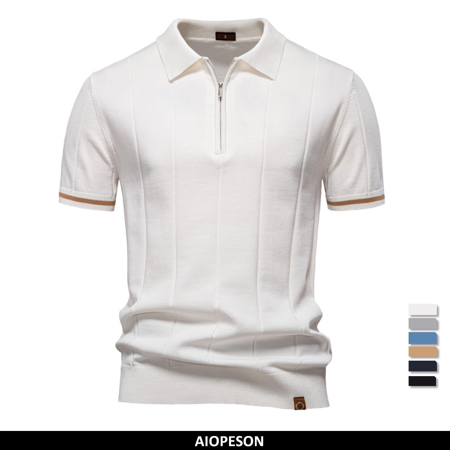 AIOPESON Polo deportivo con cremallera de color sólido para hombre, polo social