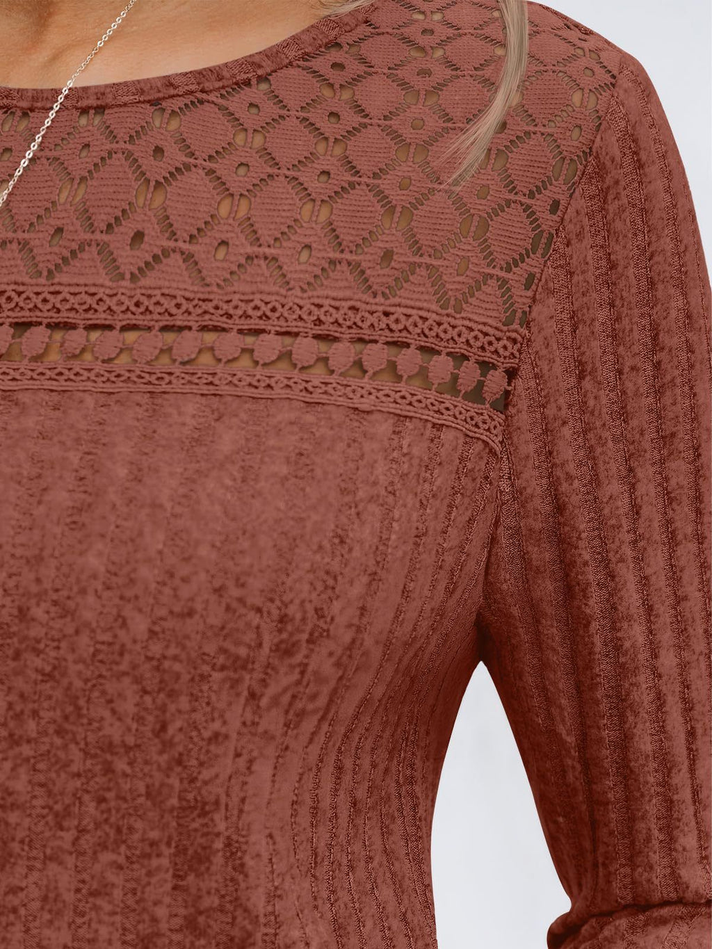 Blusa Holgada de Manga Larga Con Detalles de Encaje Para Mujer