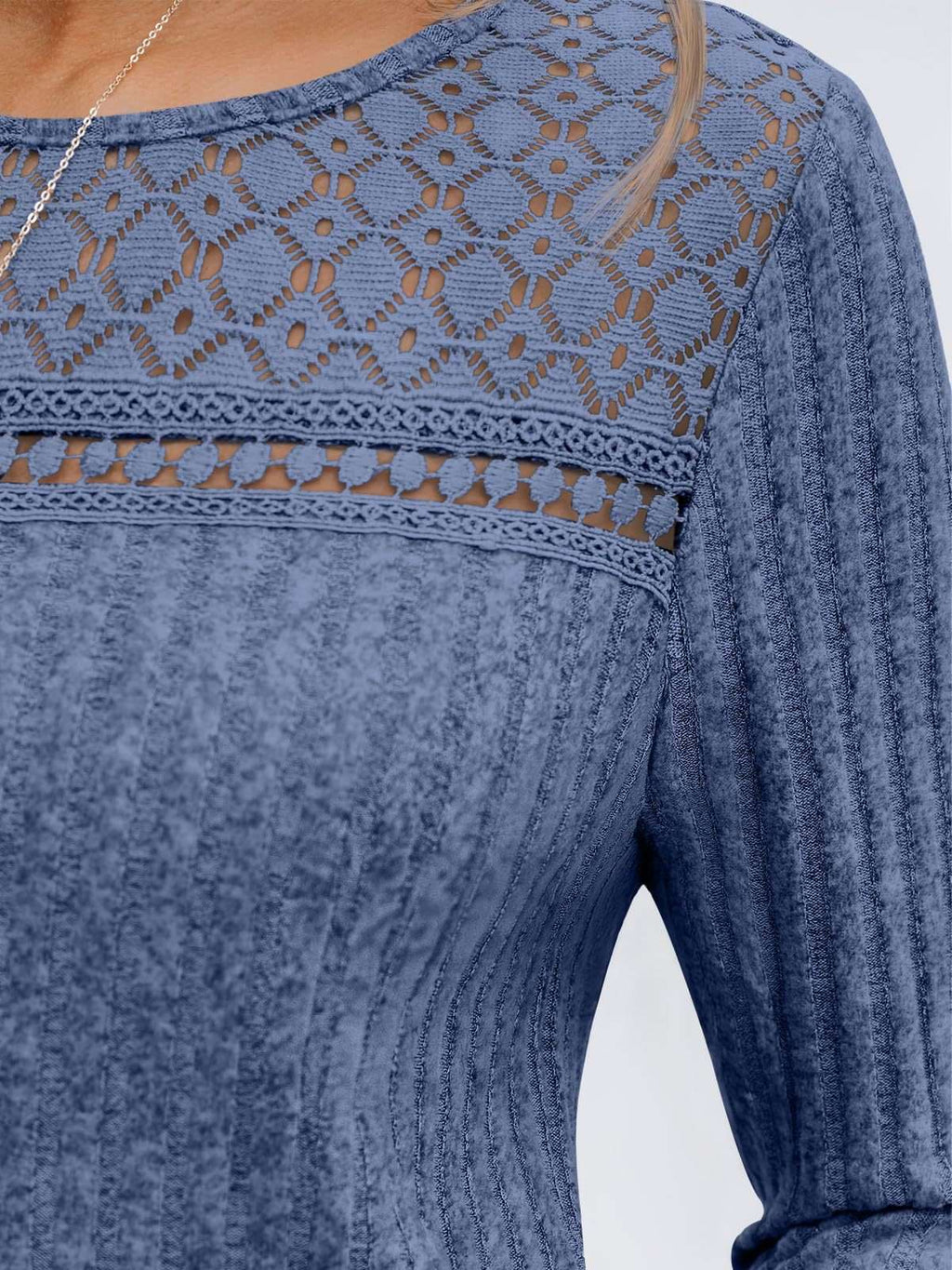 Blusa Holgada de Manga Larga Con Detalles de Encaje Para Mujer