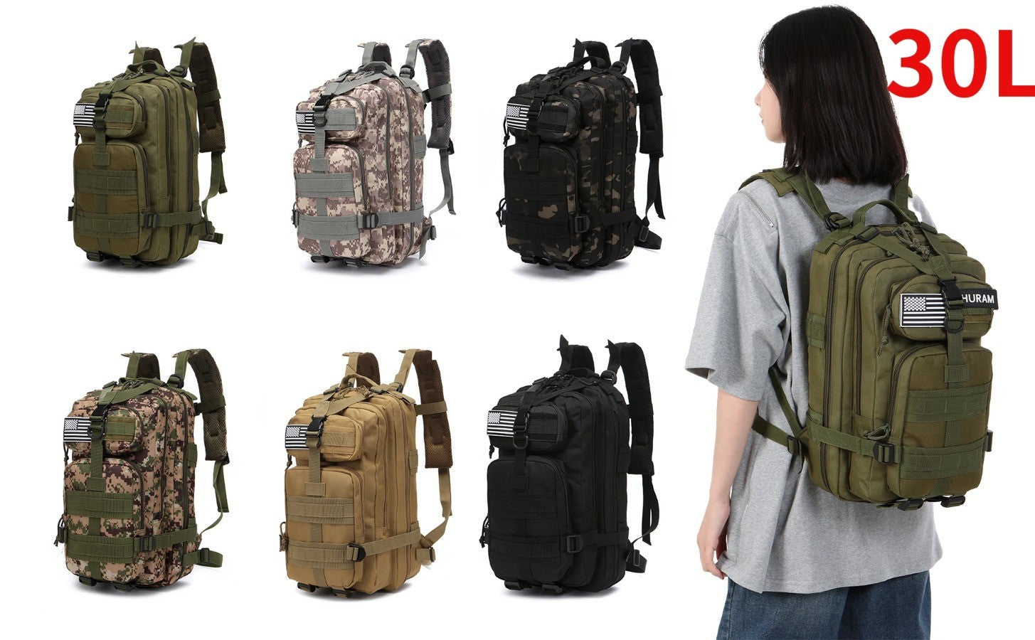 30L/50L 1000D Nylon impermeable Trekking pesca caza bolsa mochila mochilas al ai