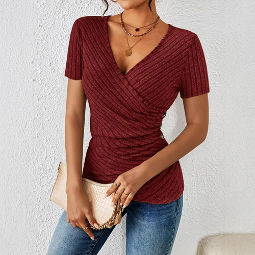 Blusa Cruzada de Manga Corta Con Cuello en V