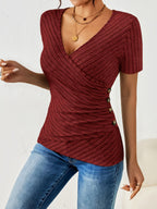 Blusa Cruzada de Manga Corta Con Cuello en V
