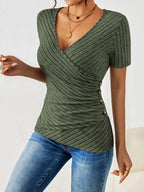 Blusa Cruzada de Manga Corta Con Cuello en V
