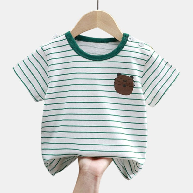 Playera para niños a rallas con estampado de oso