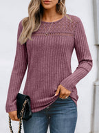 Blusa Holgada de Manga Larga Con Detalles de Encaje Para Mujer