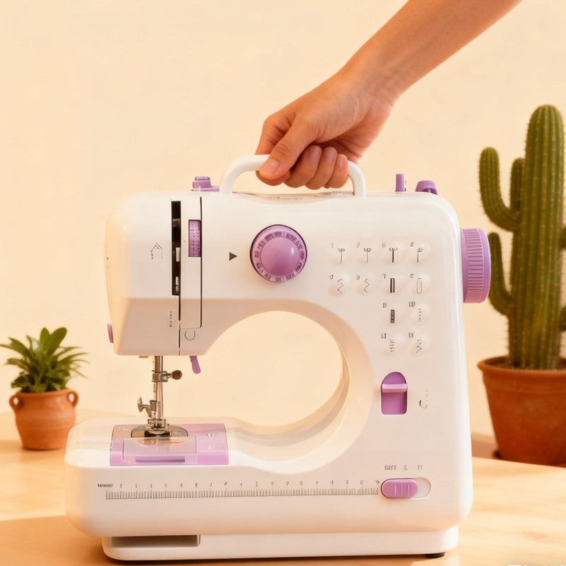 Máquina de coser compacta con pedal de control de velocidad, 12 puntadas y luz nocturna