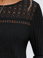Blusa Holgada de Manga Larga Con Detalles de Encaje Para Mujer