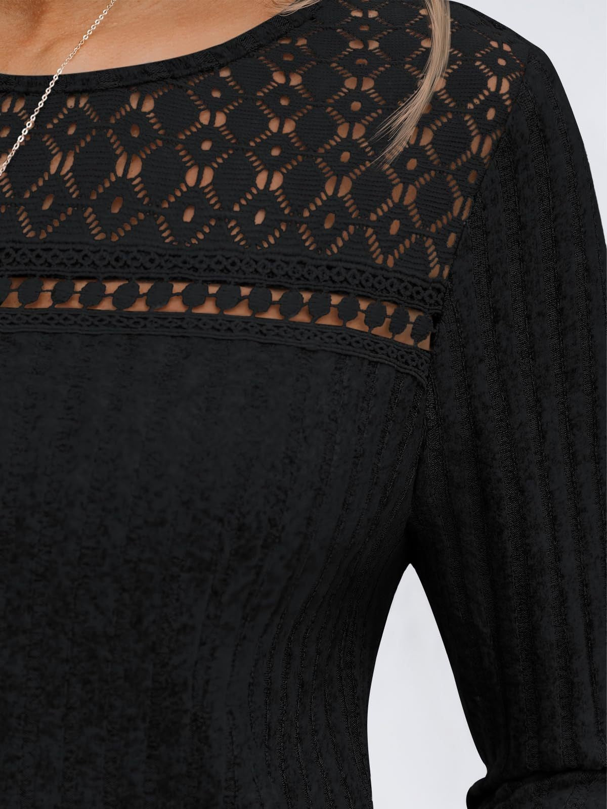 Blusa Holgada de Manga Larga Con Detalles de Encaje Para Mujer