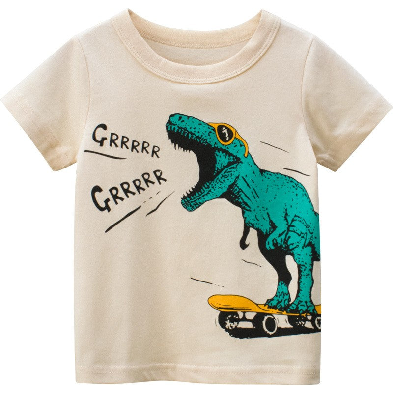 Playera de niños con estampado de dinosaurio en patineta