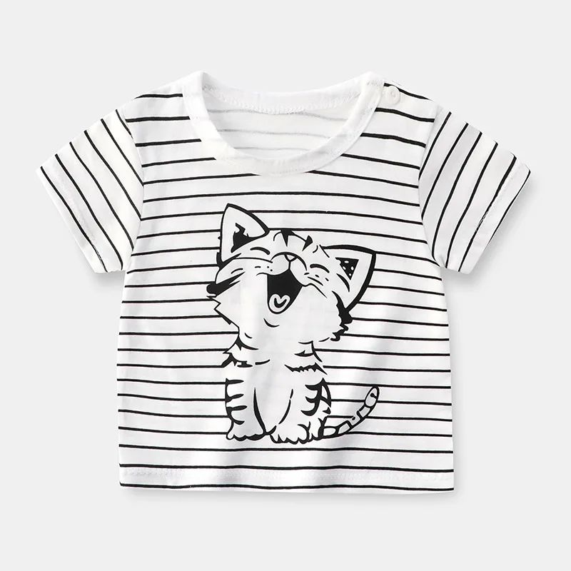 Playera para niños de manga corta con estampado de gatito