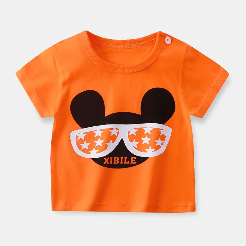 Playera naranja para niños de manga corta con estampado
