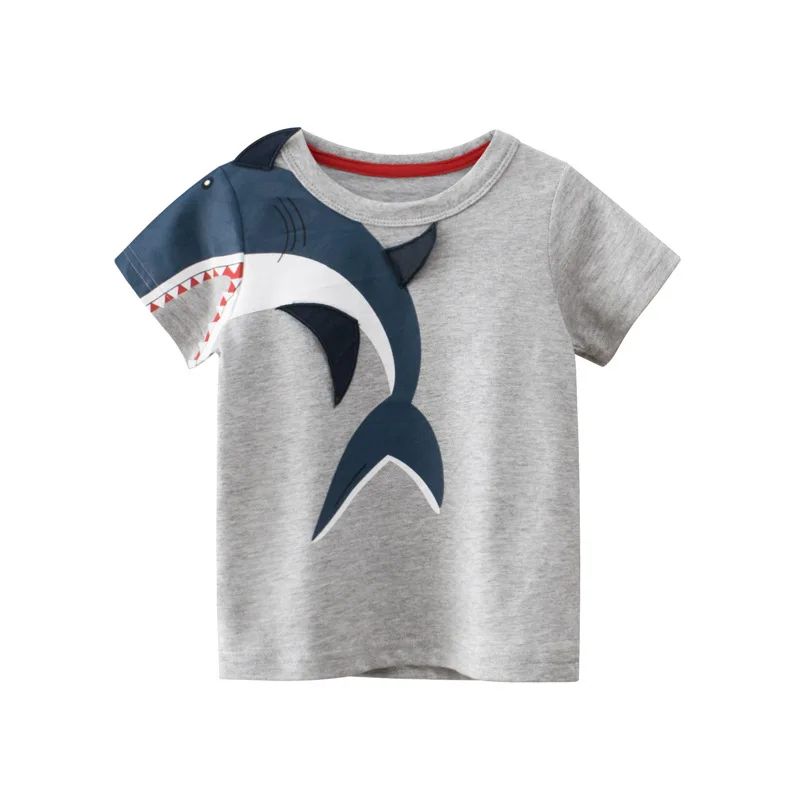 Playera de Manga Corta Para Niños Con Estampado de Tiburon