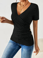 Blusa Cruzada de Manga Corta Con Cuello en V