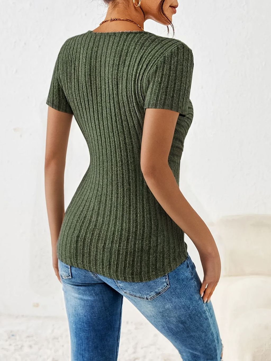 Blusa Cruzada de Manga Corta Con Cuello en V