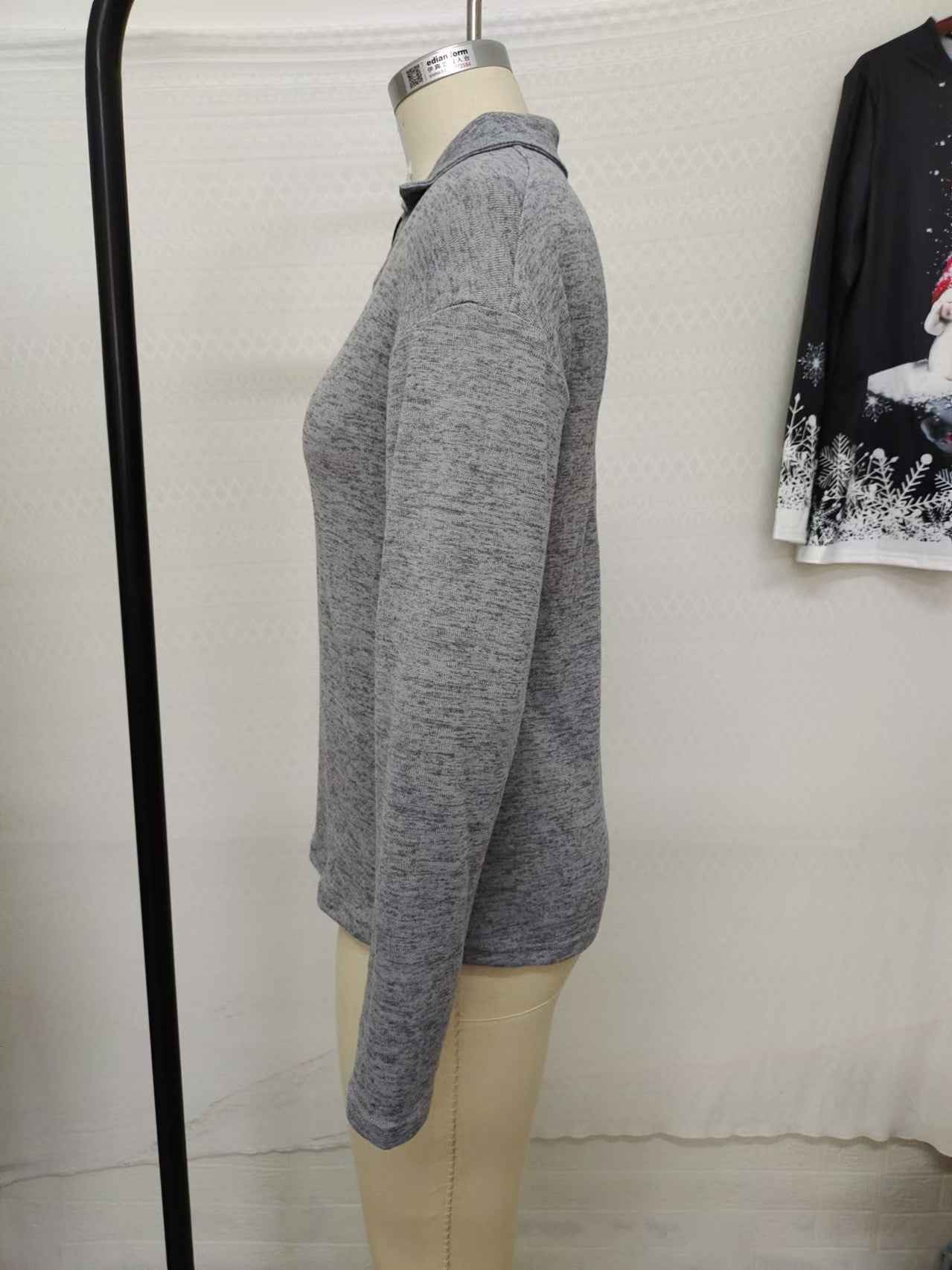Polos de manga larga a la moda informal para mujer, jersey informal con solapa y