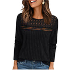 Blusa Holgada de Manga Larga Con Detalles de Encaje Para Mujer