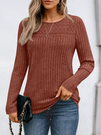 Blusa Holgada de Manga Larga Con Detalles de Encaje Para Mujer