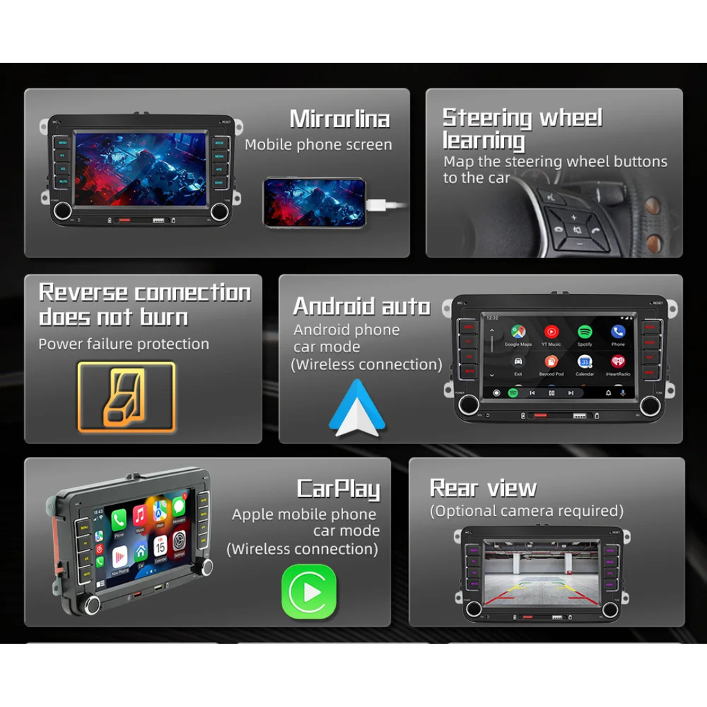 Auto Estéreo Multimedia Para VW/SEAT/Skoda/Passat/Golf/Polo, BQCC 7'' + Camara Trasera