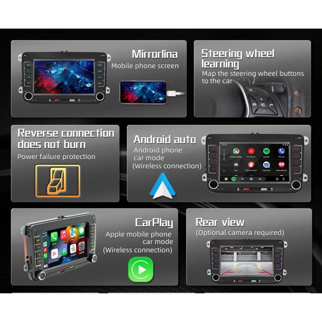 Auto Estéreo Multimedia Para VW/SEAT/Skoda/Passat/Golf/Polo, BQCC 7'' + Camara Trasera