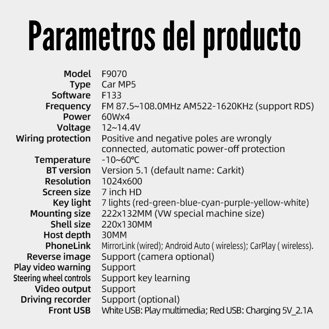 Auto Estéreo Multimedia Para VW/SEAT/Skoda/Passat/Golf/Polo, BQCC 7'' + Camara Trasera