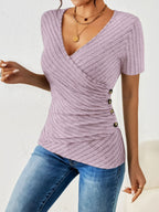 Blusa Cruzada de Manga Corta Con Cuello en V