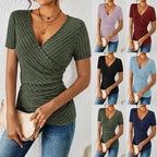 Blusa Cruzada de Manga Corta Con Cuello en V