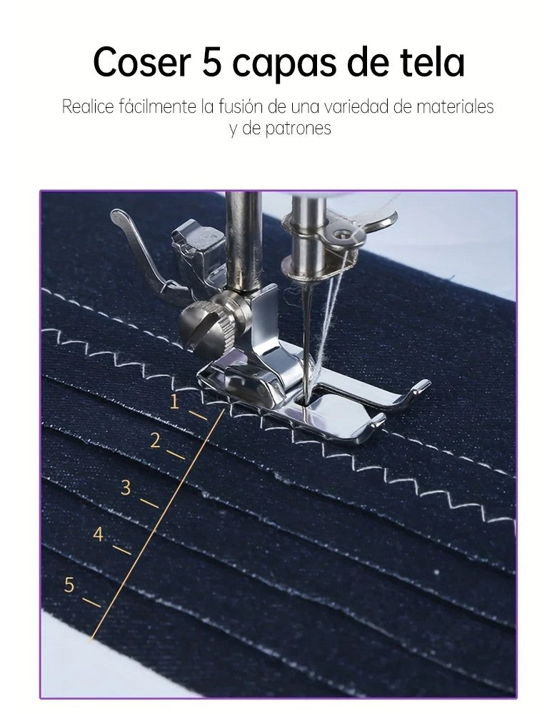 Máquina de coser compacta con pedal de control de velocidad, 12 puntadas y luz nocturna