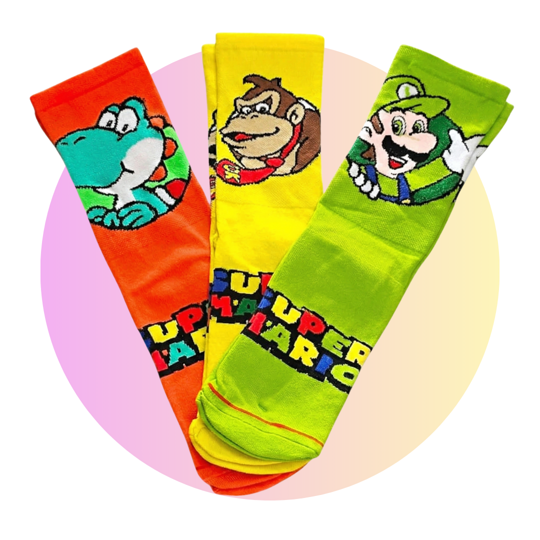 Calcetas de Super Mario, Yoshi, Donkey Kong y Luigi