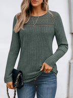 Blusa Holgada de Manga Larga Con Detalles de Encaje Para Mujer