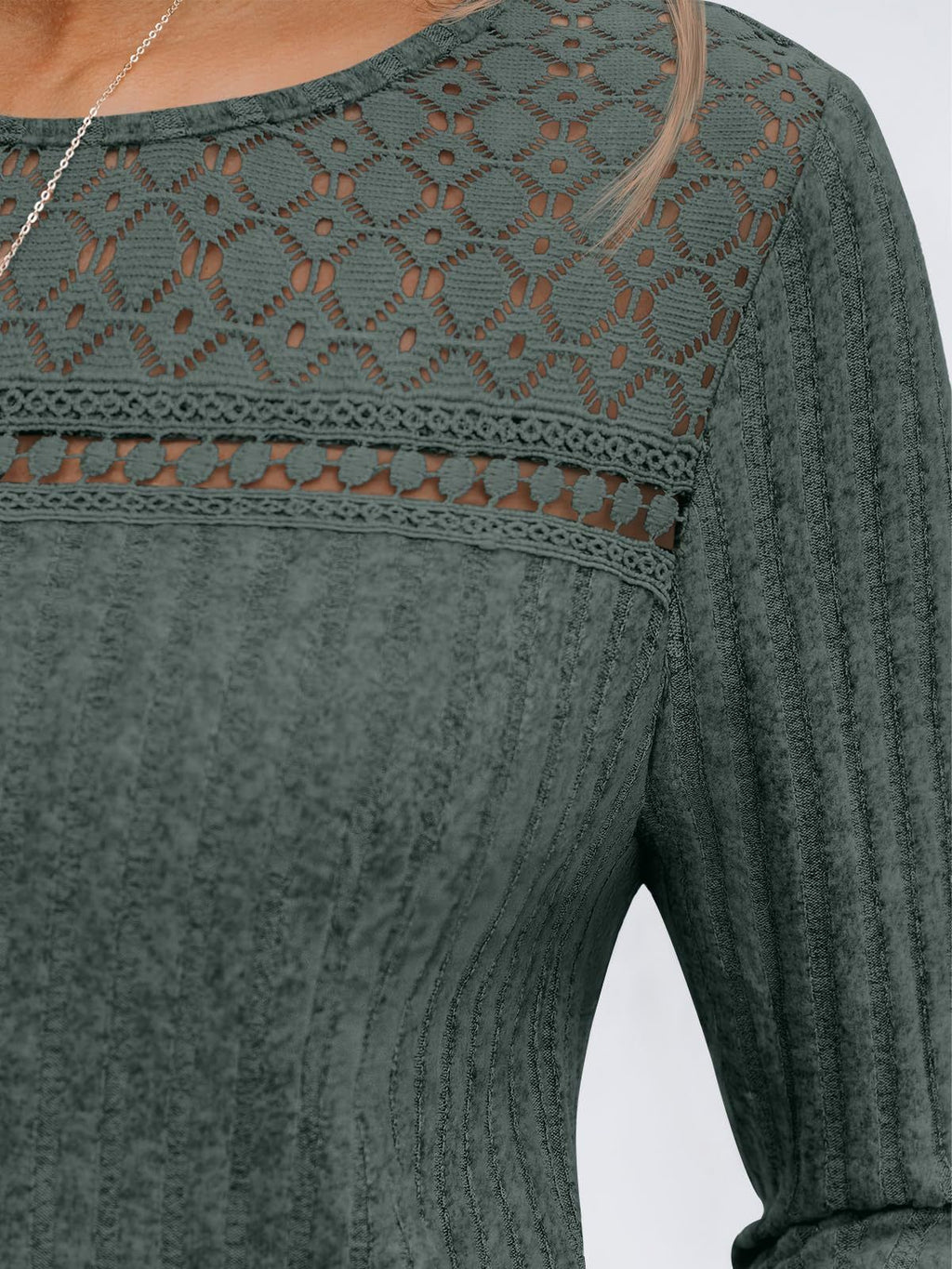Blusa Holgada de Manga Larga Con Detalles de Encaje Para Mujer