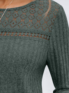 Blusa Holgada de Manga Larga Con Detalles de Encaje Para Mujer