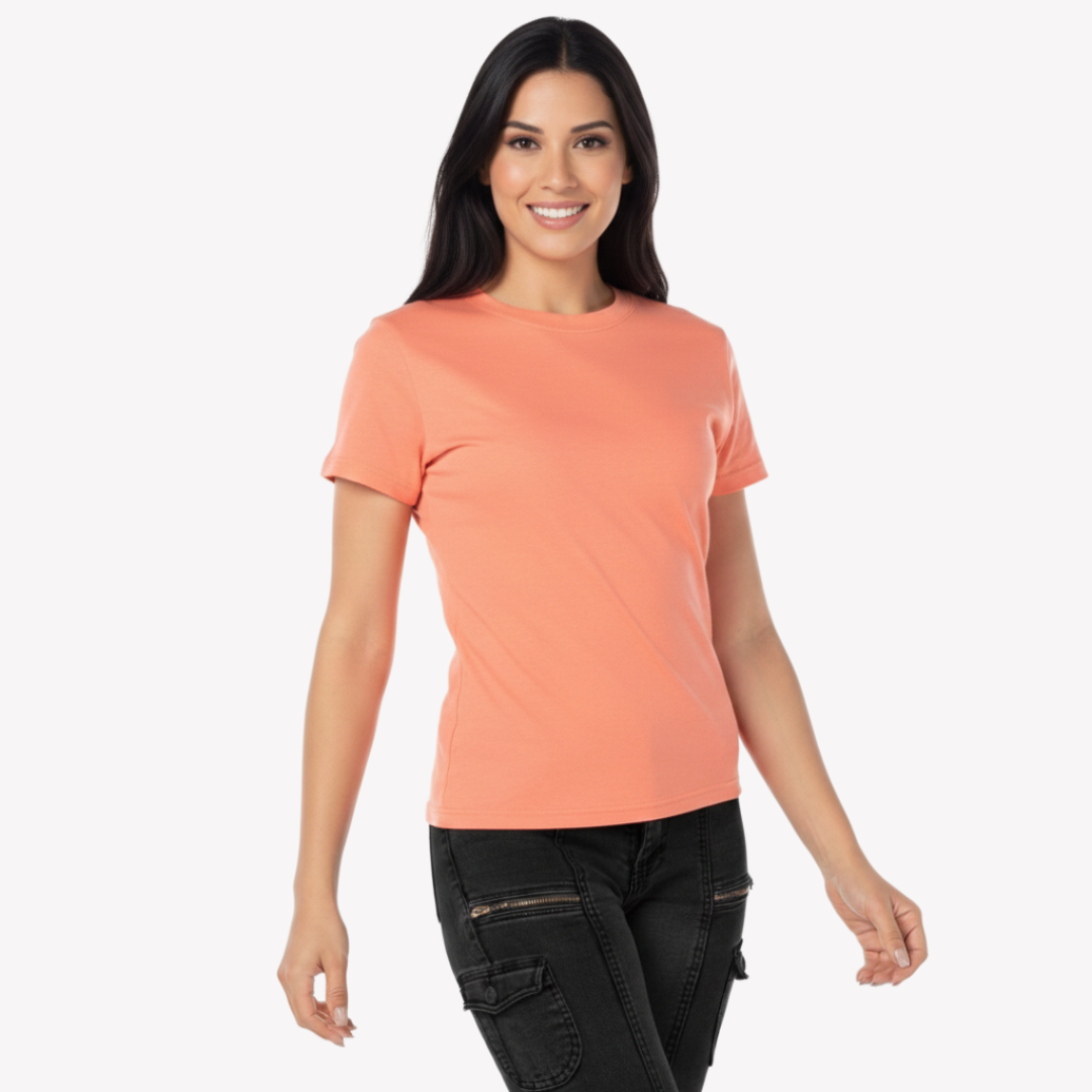Playera Esencial Manga Corta Para Mujer Color Coral