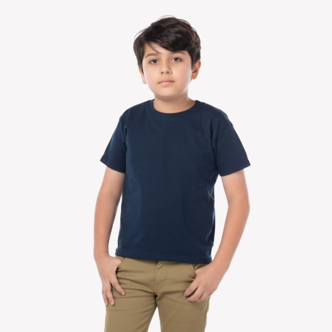 Playera Esencial Manga Corta Para Niño Unisex Color Azul Marino
