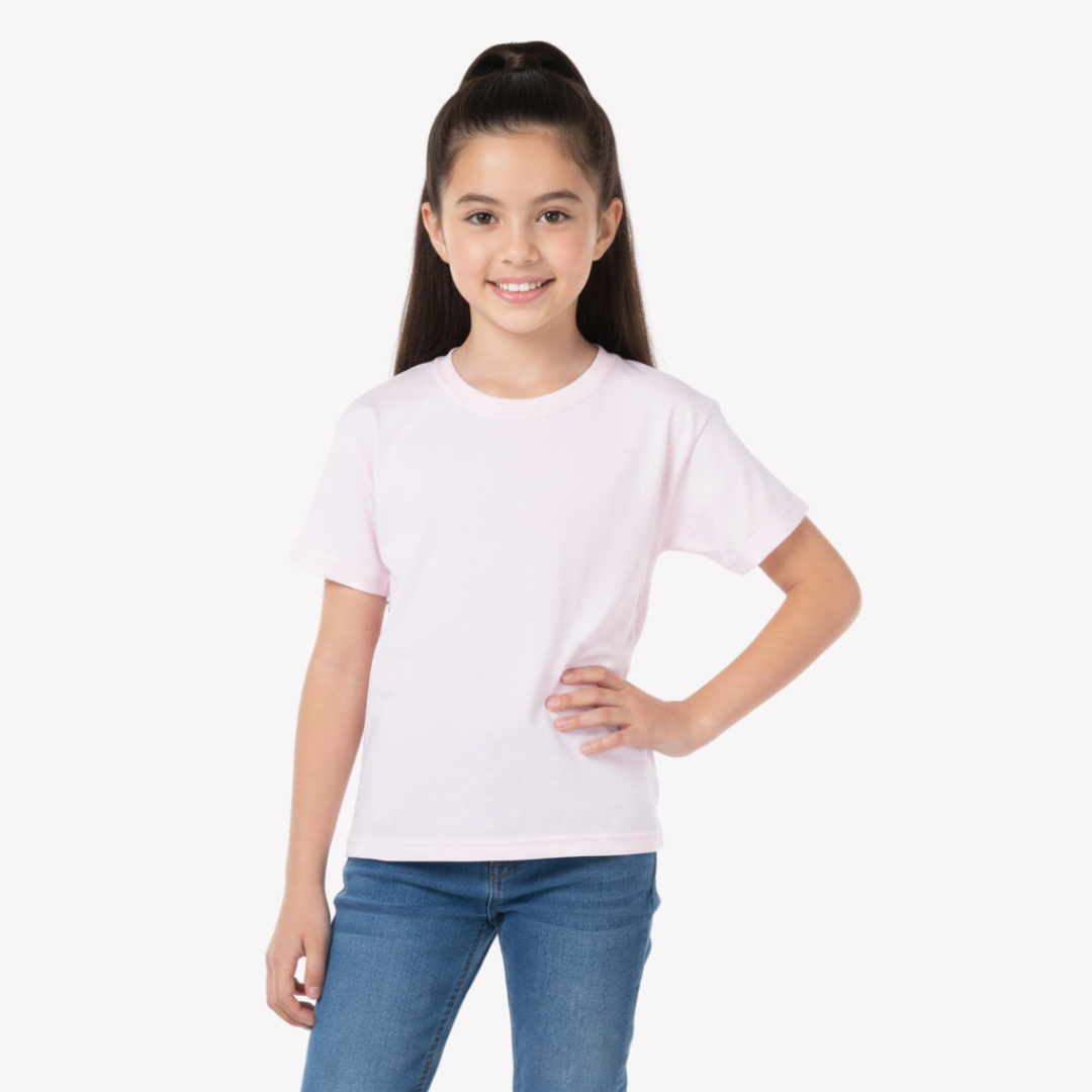 Playera Esencial Manga Corta Para Niño Unisex Color Rosa Pastel