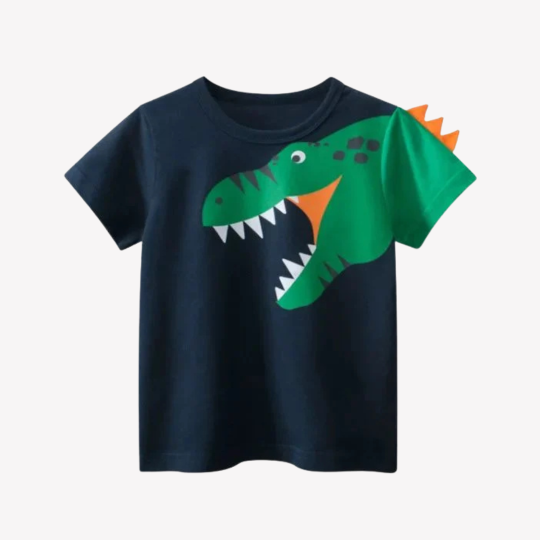 Playera de Manga Corta Para Niños Con Estampado de Dinosaurio