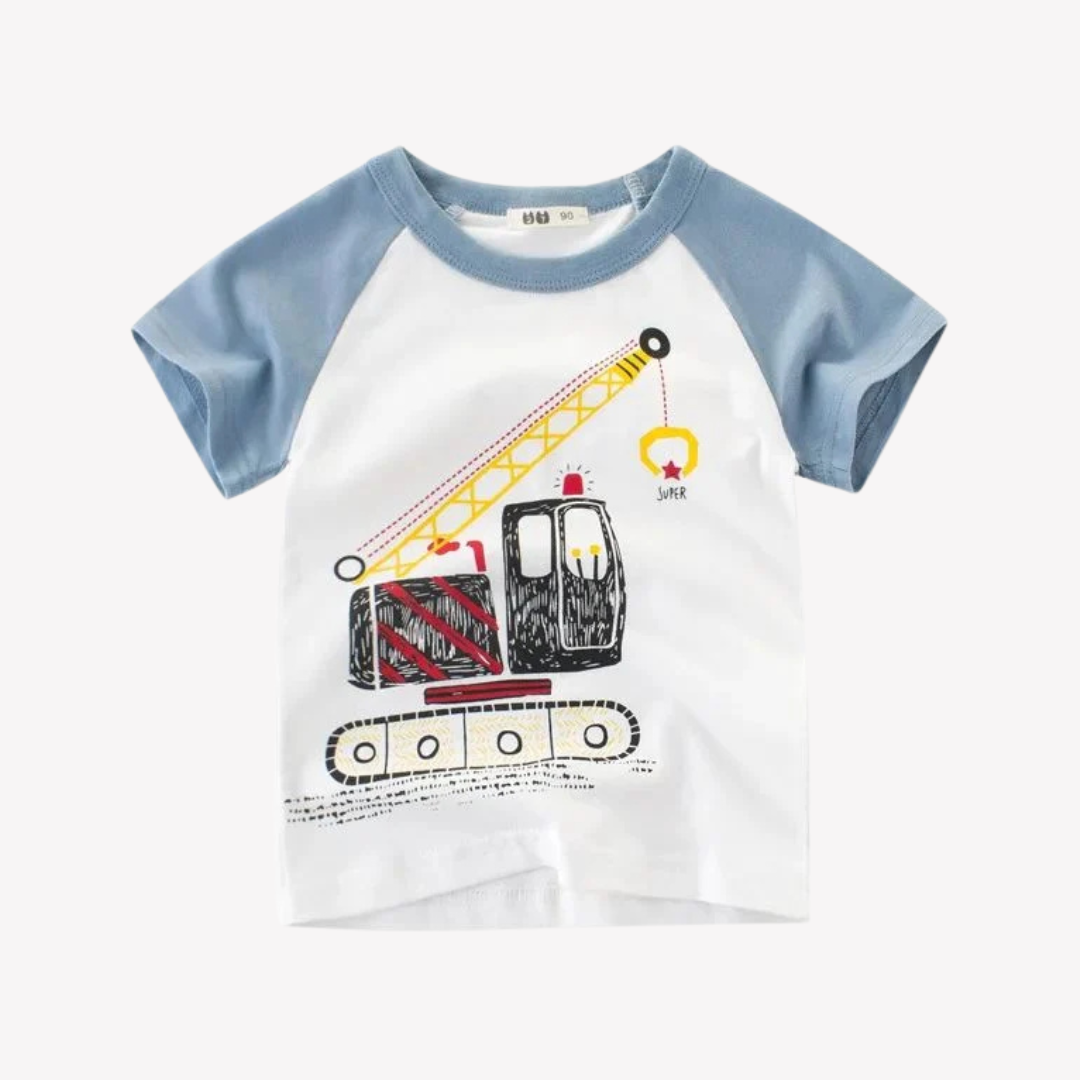 Playera de Manga Corta Para Niños Con Estampado de Maquinaria